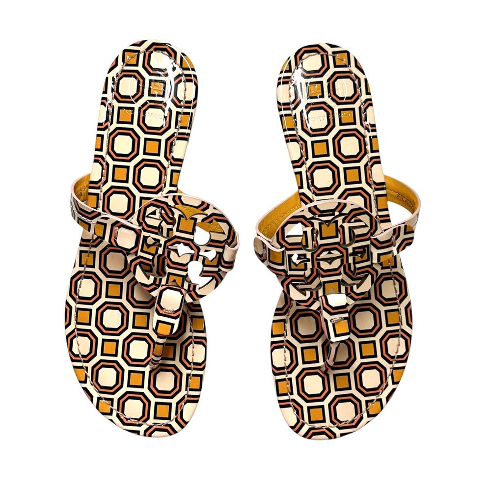 tory burch miller medallion thong patent leather printed flat sandals ballet